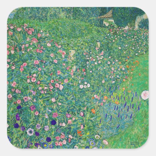 Gustav Klimt _ Italian Garden Landscape Square Sticker