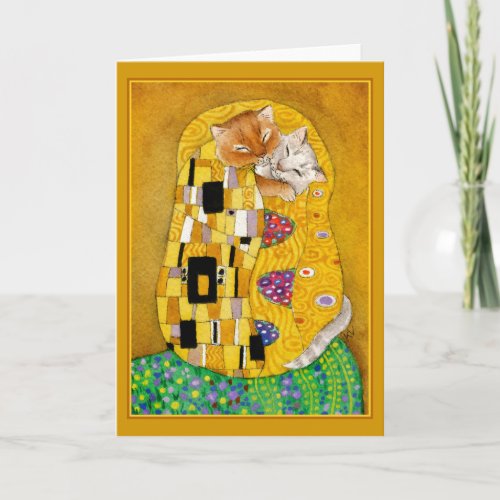 Gustav Klimt Kiss cute cat spoof greeting card