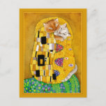 Gustav Klimt kiss gold cute cat spoof postcard<br><div class="desc">This is a spoof of Gustav Klimt's painting,  "The Kiss."  Because my version features cat,  it's titled "Cat Kisses."  You can change the border color if you'd like.  This image is also available on other products in my Zazzle store.</div>