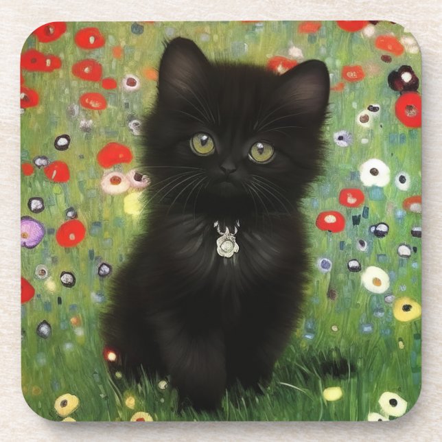 Gustav Klimt Kitten Beverage Coaster (Front)