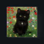 Gustav Klimt Kitten Button<br><div class="desc">Button featuring a Gustav Klimt kitten! This black kitty wears a silver collar and sits in a field of red,  blue,  white,  and yellow flowers. A wonderful gift for cat lovers and Austrian art enthusiasts!</div>