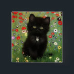 Gustav Klimt Kitten Button<br><div class="desc">Button featuring a Gustav Klimt kitten! This black kitty wears a silver collar and sits in a field of red,  blue,  white,  and yellow flowers. A wonderful gift for cat lovers and Austrian art enthusiasts!</div>