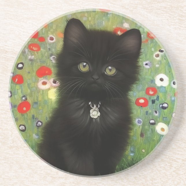 Gustav Klimt Kitten Coaster (Front)