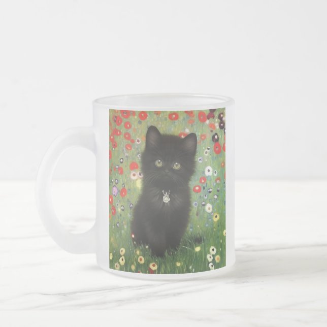 Gustav Klimt Kitten Frosted Glass Coffee Mug (Left)