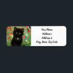 Gustav Klimt Kitten Label<br><div class="desc">Return Address Labels featuring a Gustav Klimt kitten! This black kitty wears a silver collar and sits in a field of red,  blue,  white,  and yellow flowers. A wonderful gift for cat lovers and Austrian art enthusiasts!</div>