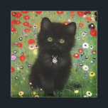 Gustav Klimt Kitten Magnet<br><div class="desc">Magnet featuring a Gustav Klimt kitten! This black kitty wears a silver collar and sits in a field of red,  blue,  white,  and yellow flowers. A wonderful gift for cat lovers and Austrian art enthusiasts!</div>