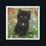 Gustav Klimt Kitten Napkins<br><div class="desc">Napkins featuring a Gustav Klimt kitten! This black kitty wears a silver collar and sits in a field of red,  blue,  white,  and yellow flowers. A wonderful gift for cat lovers and Austrian art enthusiasts!</div>