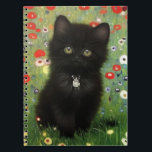 Gustav Klimt Kitten Notebook<br><div class="desc">Notebook featuring a Gustav Klimt kitten! This black kitty wears a silver collar and sits in a field of red,  blue,  white,  and yellow flowers. A wonderful gift for cat lovers and Austrian art enthusiasts!</div>