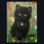Gustav Klimt Kitten Notebook<br><div class="desc">Notebook featuring a Gustav Klimt kitten! This black kitty wears a silver collar and sits in a field of red, blue, white, and yellow flowers. A wonderful gift for cat lovers and Austrian art enthusiasts!</div>