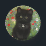 Gustav Klimt Kitten Paper Plates<br><div class="desc">Paper Plates featuring a Gustav Klimt kitten! This black kitty wears a silver collar and sits in a field of red,  blue,  white,  and yellow flowers. A wonderful gift for cat lovers and Austrian art enthusiasts!</div>