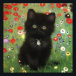 Gustav Klimt Kitten Photo Print<br><div class="desc">Photo Print featuring a Gustav Klimt kitten! This black kitty wears a silver collar and sits in a field of red,  blue,  white,  and yellow flowers. A wonderful gift for cat lovers and Austrian art enthusiasts!</div>