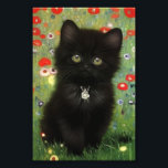 Gustav Klimt Kitten Photo Print<br><div class="desc">Photo Print featuring a Gustav Klimt kitten! This black kitty wears a silver collar and sits in a field of red,  blue,  white,  and yellow flowers. A wonderful gift for cat lovers and Austrian art enthusiasts!</div>