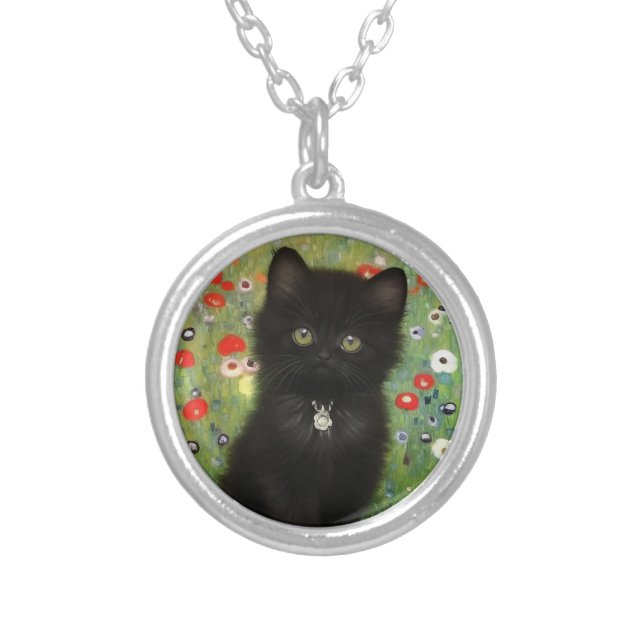 Gustav Klimt Kitten Silver Plated Necklace (Front)