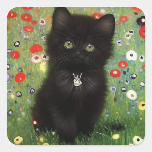Gustav Klimt Kitten Square Sticker (Front)