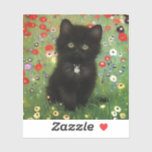 Gustav Klimt Kitten Sticker<br><div class="desc">Sticker featuring a Gustav Klimt kitten! This black kitty wears a silver collar and sits in a field of red,  blue,  white,  and yellow flowers. A wonderful gift for cat lovers and Austrian art enthusiasts!</div>