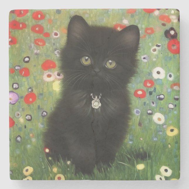 Gustav Klimt Kitten Stone Coaster (Front)
