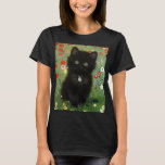 Gustav Klimt Kitten T-Shirt<br><div class="desc">T-Shirt featuring a Gustav Klimt kitten! This black kitty wears a silver collar and sits in a field of red,  blue,  white,  and yellow flowers. A wonderful gift for cat lovers and Austrian art enthusiasts!</div>