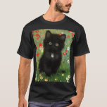 Gustav Klimt Kitten T-Shirt<br><div class="desc">T-Shirt featuring a Gustav Klimt kitten! This black kitty wears a silver collar and sits in a field of red,  blue,  white,  and yellow flowers. A wonderful gift for cat lovers and Austrian art enthusiasts!</div>