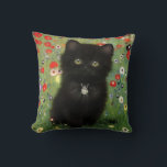 Gustav Klimt Kitten Throw Pillow<br><div class="desc">Pillow featuring a Gustav Klimt kitten! This black kitty wears a silver collar and sits in a field of red,  blue,  white,  and yellow flowers. A wonderful gift for cat lovers and Austrian art enthusiasts!</div>