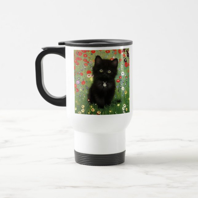 Gustav Klimt Kitten Travel Mug (Left)