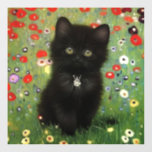 Gustav Klimt Kitten Window Cling<br><div class="desc">Window Cling featuring a Gustav Klimt kitten! This black kitty wears a silver collar and sits in a field of red,  blue,  white,  and yellow flowers. A wonderful gift for cat lovers and Austrian art enthusiasts!</div>