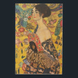 Gustav Klimt Lady With Fan Art Nouveau Painting<br><div class="desc">Gustav Klimt Lady With Fan Art Nouveau Painting This half portrait of a beautiful woman shows a yellow background with asiatic ornaments, colorful birds and lotus flowers. The lady wears a dress in the style of a kimono imprinted with motives of a Chinese dragon dress. Beautiful artistic romantic decorative fine...</div>
