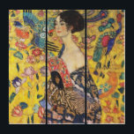 Gustav Klimt Lady With Fan Art Nouveau Painting<br><div class="desc">Gustav Klimt Lady With Fan Art Nouveau Painting This half portrait of a beautiful woman shows a yellow background with asiatic ornaments, colorful birds and lotus flowers. The lady wears a dress in the style of a kimono imprinted with motives of a Chinese dragon dress. Beautiful artistic romantic decorative fine...</div>