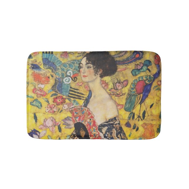 Gustav Klimt Lady With Fan Art Nouveau Painting Bathroom Mat (Front)
