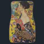 Gustav Klimt Lady With Fan Art Nouveau Painting Car Mat<br><div class="desc">Gustav Klimt Lady With Fan Art Nouveau Painting This half portrait of a beautiful woman shows a yellow background with asiatic ornaments, colorful birds and lotus flowers. The lady wears a dress in the style of a kimono imprinted with motives of a Chinese dragon dress. Beautiful artistic romantic decorative fine...</div>