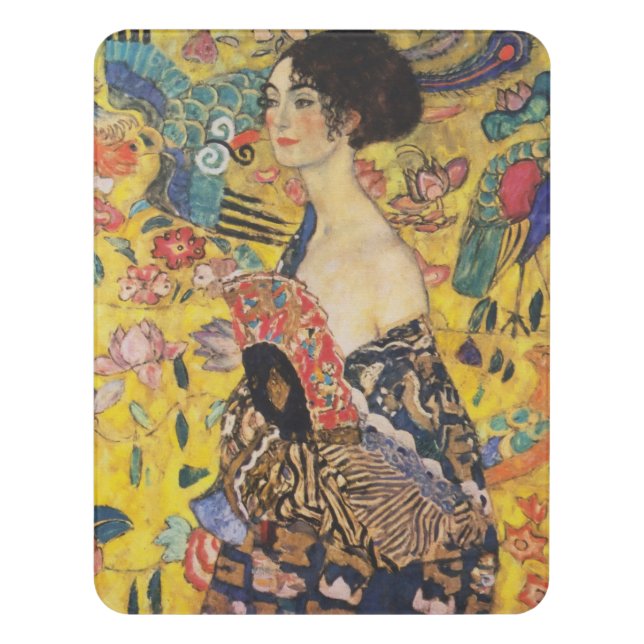 Gustav Klimt Lady With Fan Art Nouveau Painting Door Sign (Contemporary Vert)