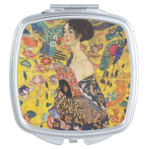 Gustav Klimt Lady With Fan Art Nouveau Painting Makeup Mirror