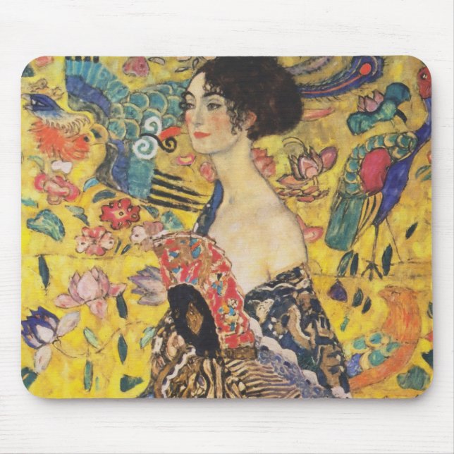 Gustav Klimt Lady With Fan Art Nouveau Painting Mouse Pad (Front)