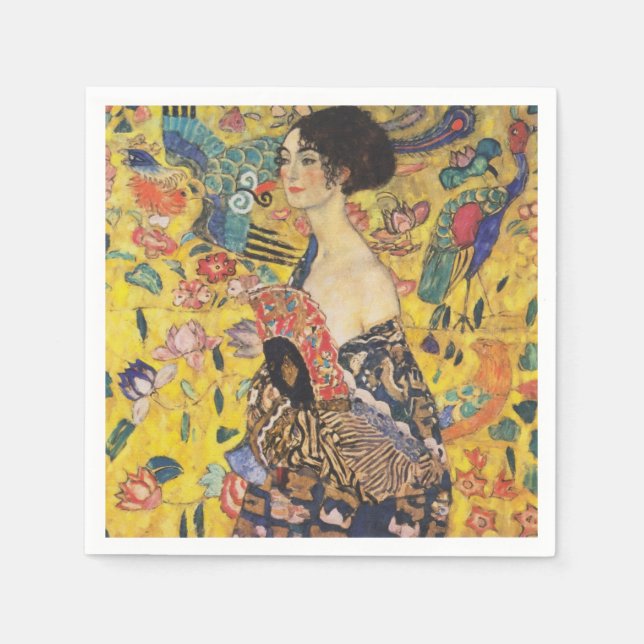 Gustav Klimt Lady With Fan Art Nouveau Painting Napkins (Front)