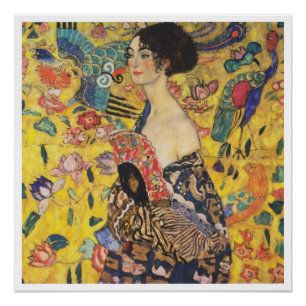 Gustav Klimt Lady With Fan Art Nouveau Painting Poster