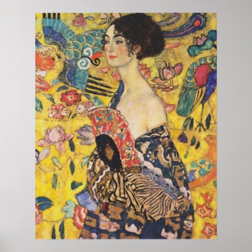 Gustav Klimt Lady With Fan Art Nouveau Painting Poster