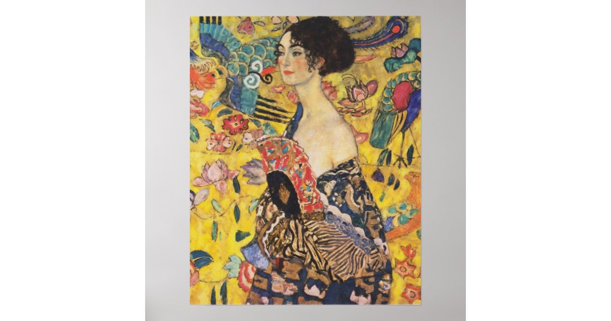 Gustav Klimt Lady With Fan Art Nouveau Painting Poster | Zazzle