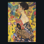 Gustav Klimt Lady With Fan Art Nouveau Painting Table Number<br><div class="desc">Gustav Klimt Lady With Fan Art Nouveau Painting This half portrait of a beautiful woman shows a yellow background with asiatic ornaments, colorful birds and lotus flowers. The lady wears a dress in the style of a kimono imprinted with motives of a Chinese dragon dress. Beautiful artistic romantic decorative fine...</div>