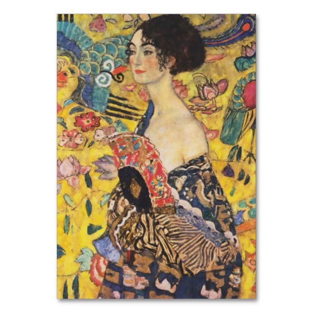 Gustav Klimt Lady With Fan Art Nouveau Painting Table Number (Front)