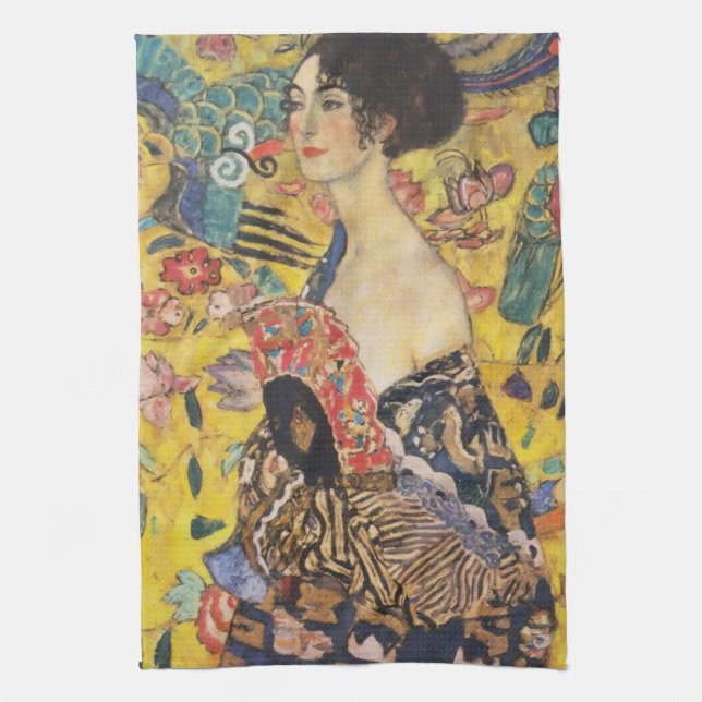 Gustav Klimt Lady With Fan Art Nouveau Painting Towel (Vertical)