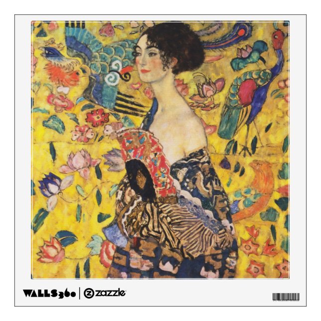 Gustav Klimt Lady With Fan Art Nouveau Painting Wall Sticker (Front)