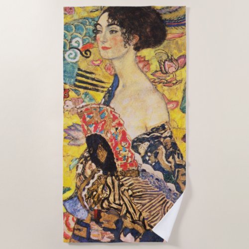 Gustav Klimt Lady With Fan Beach Towel