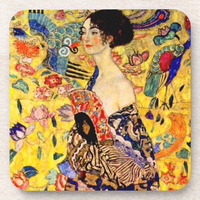 Gustav Klimt Lady with Fan Beverage Coaster (Front)