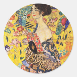 Gustav Klimt Lady With Fan Classic Round Sticker