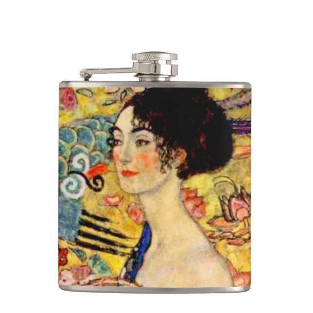 Gustav Klimt Lady with Fan Flask (Front)