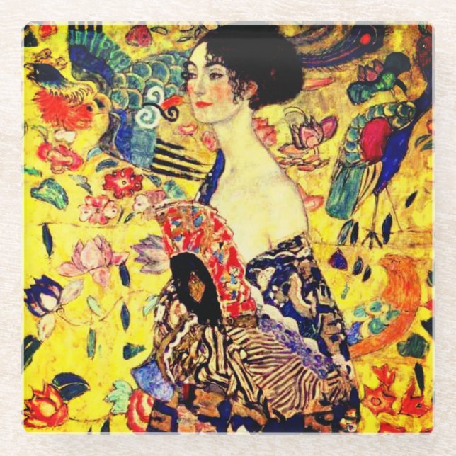 Gustav Klimt Lady with Fan Glass Coaster (Front)