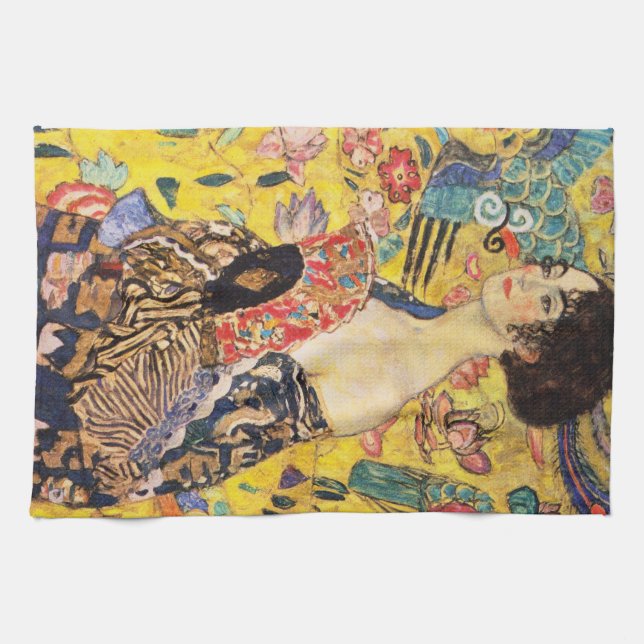 Gustav Klimt Lady With Fan Kitchen Towel (Horizontal)