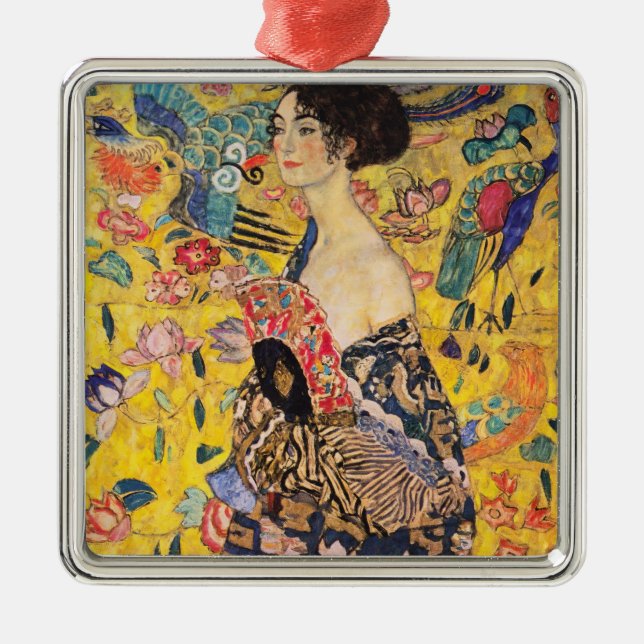 Gustav Klimt - Lady with Fan Metal Ornament (Front)