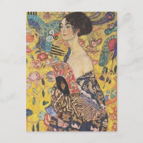 Gustav Klimt _ Lady With Fan Painting Postcard