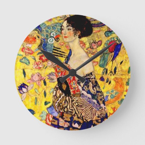 Gustav Klimt Lady with Fan Round Clock