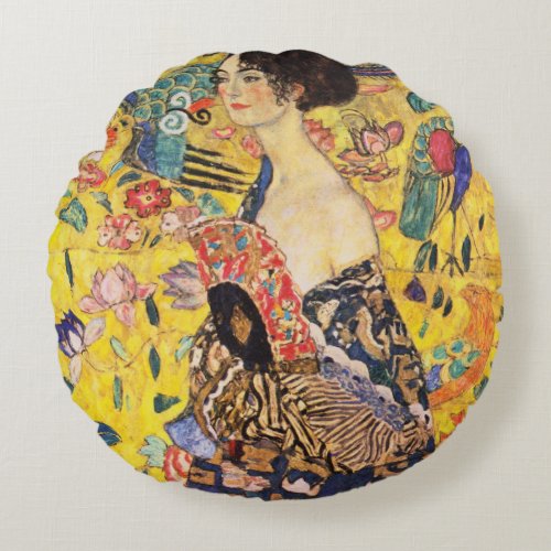 Gustav Klimt Lady With Fan Round Pillow